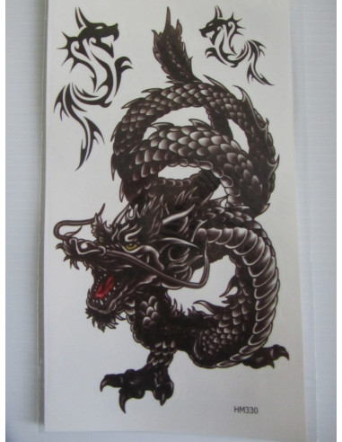 Tatuaje Temporal Dragon Sheng Long Calavera Cuervo lobo